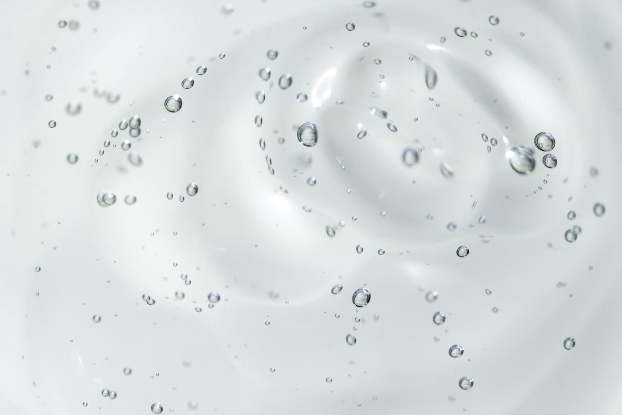 Transparent gel with bubbles for body or face care.